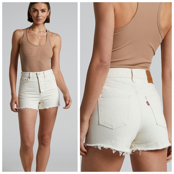 Levi's Ribcage Jean Shorts Hello It's Me Off White - Picture 9 of 13